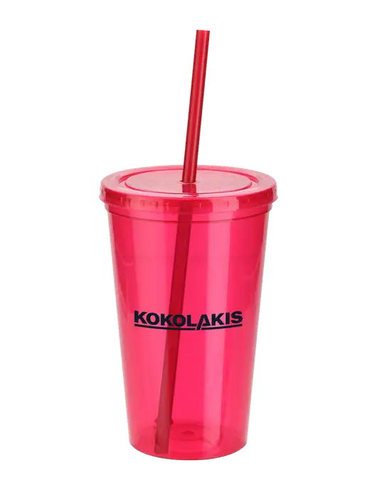 Sorrento Red 16 oz Tumbler with Lid & Straw w/Kokolakis Logo