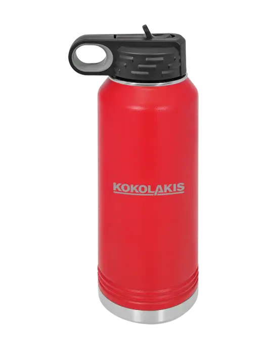 Polar Camel 32 oz Powder Coated Red Vacuum Insulated Water Bottle w/Kokolakis Logo