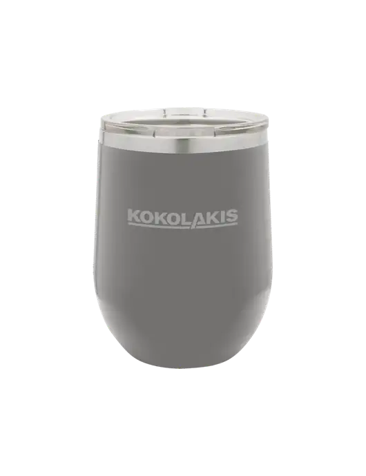 Polar Camel 12 oz Powder Coated Grey Vacuum Insulated Stemless Wine Tumbler w/Kokolakis Logo