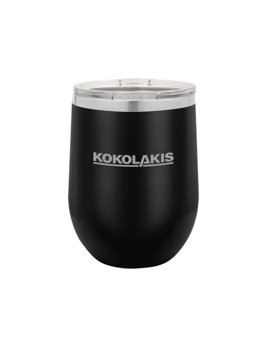 Polar Camel 12 oz Powder Coated Black Vacuum Insulated Stemless Wine Tumbler w/Kokolakis Logo