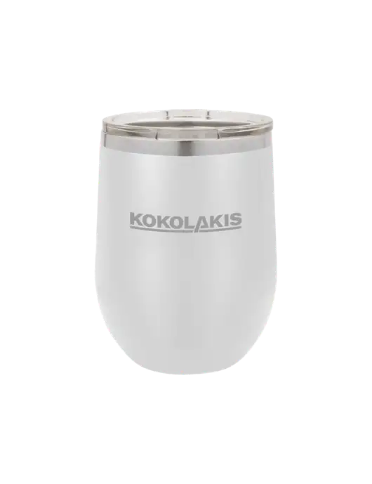 Polar Camel 12 oz Powder Coated White Vacuum Insulated Stemless Wine Tumbler w/Kokolakis Logo