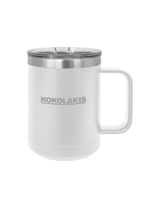 Polar Camel 15 oz Powder Coated White Vacuum Insulated Mug with Slider Lid w/Kokolakis Logo