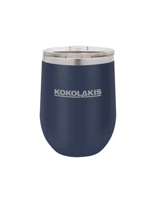 Polar Camel 12 oz Powder Coated Navy Vacuum Insulated Stemless Wine Tumbler w/Kokolakis Logo