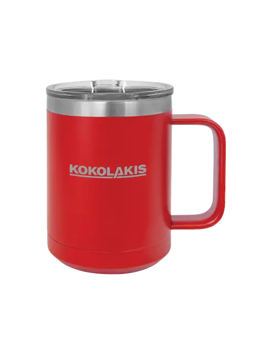 Polar Camel 15 oz Powder Coated Red Vacuum Insulated Mug with Slider Lid w/Kokolakis Logo