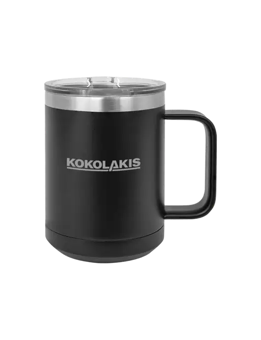 Polar Camel 15 oz Powder Coated Black Vacuum Insulated Mug with Slider Lid w/Kokolakis Logo