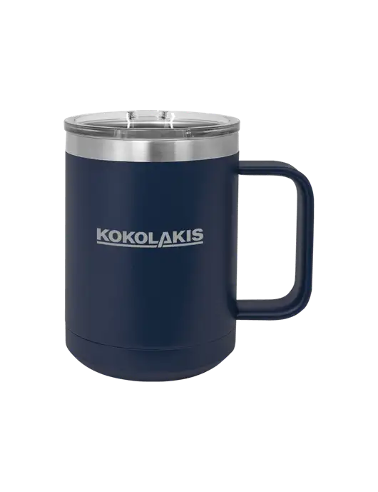 Polar Camel 15 oz Powder Coated Navy Vacuum Insulated Mug with Slider Lid w/Kokolakis Logo