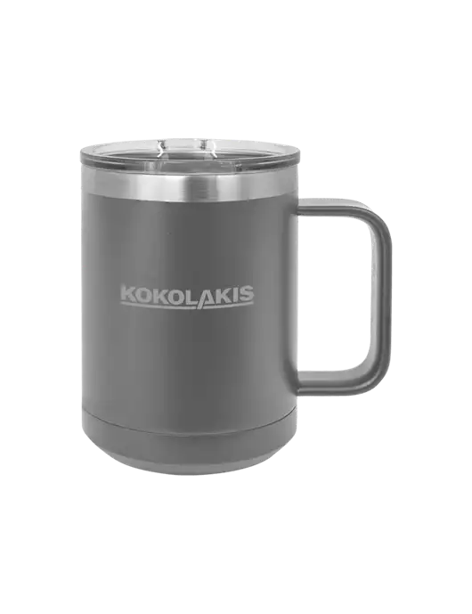 Polar Camel 15 oz Powder Coated Grey Vacuum Insulated Mug with Slider Lid w/Kokolakis Logo