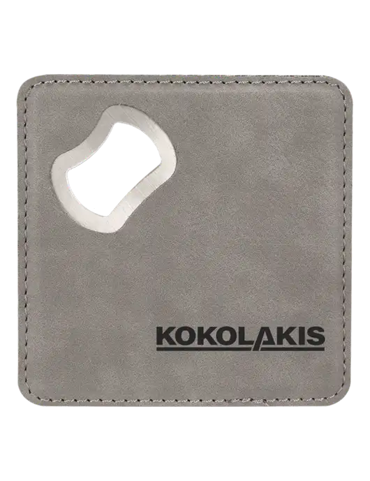 Grey Leatherette Coaster with Bottle Opener w/Kokolakis Logo