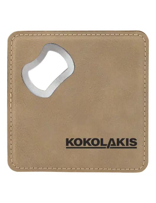 Tan Leatherette Bottle Opener Coaster w/Kokolakis Logo