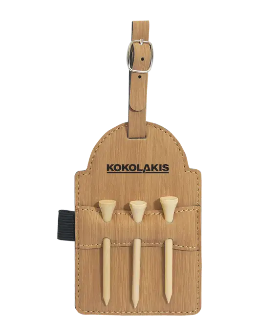 Bamboo Leatherette Golf Bag Tag with 3 Wooden Tees w/Kokolakis Logo