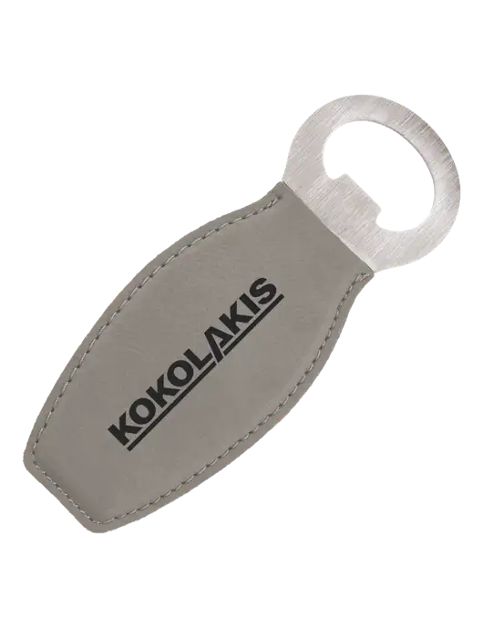 Grey Leatherette Bottle Opener with Magnet w/Kokolakis Logo