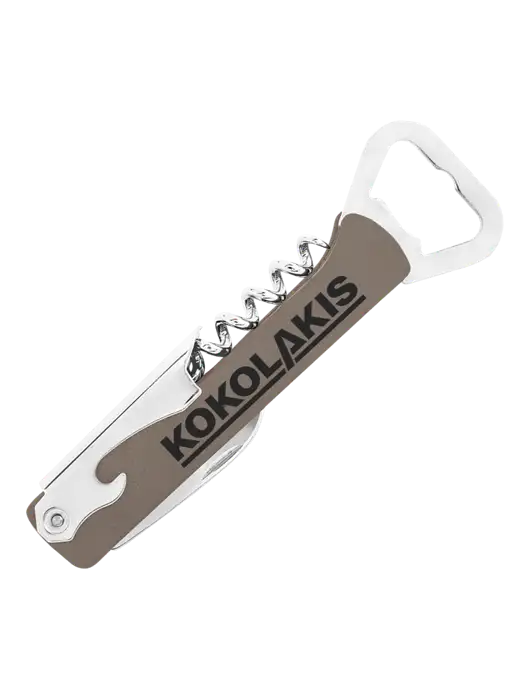Grey Leatherette Wine Bottle Opener w/Kokolakis Logo
