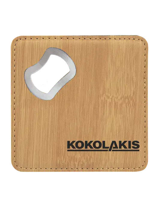 Bamboo Leatherette Coaster with Bottle Opener w/Kokolakis Logo