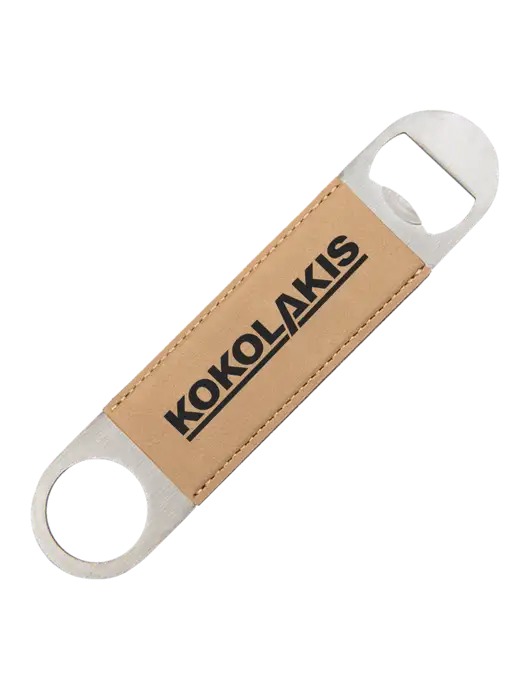 Tan Leatherette Bottle Opener w/Kokolakis Logo