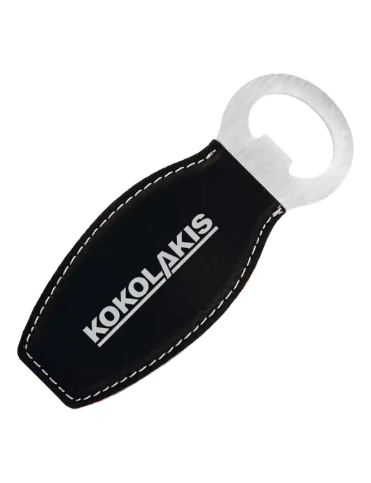 Black Leatherette Bottle Opener with Magnet w/Kokolakis Logo