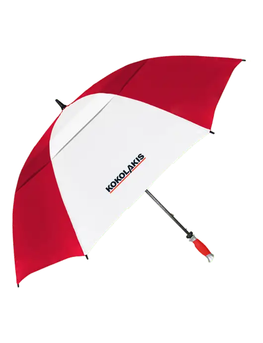 Red/White Vented Typhoon Tamer Golf Umbrella w/Kokolakis Logo