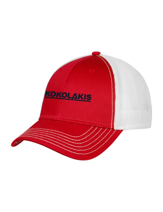 Red/White Mesh Trucker Cap Snap Back w/Kokolakis Logo