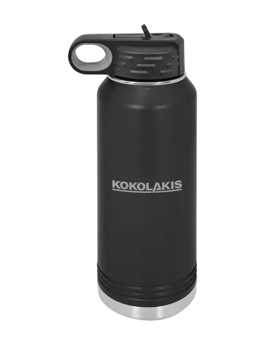 Polar Camel 32 oz Powder Coated Black Vacuum Insulated Water Bottle w/Kokolakis Logo