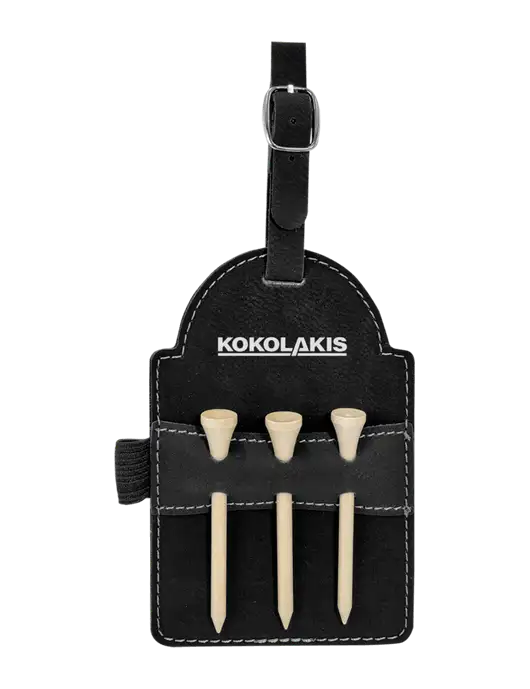 Black Leatherette Golf Bag Tag with 3 Wooden Tees w/Kokolakis Logo