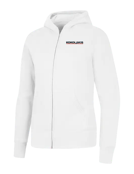 White Womens Core Fleece Full-Zip Hooded Sweatshirt w/Kokolakis Logo