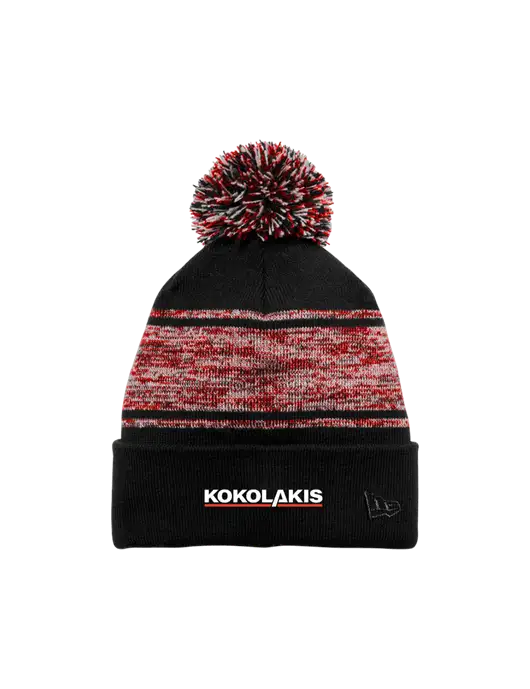 New Era Black/Red Knit Chilled Pom Beanie w/Kokolakis Logo