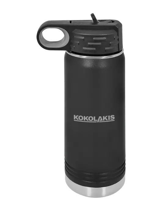 Polar Camel 20 oz Powder Coated Black Vacuum Insulated Water Bottle w/Kokolakis Logo