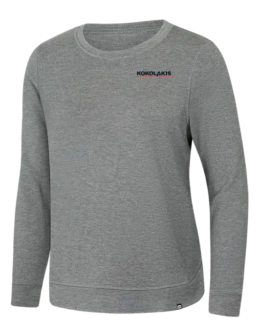 TravisMathew Womens Light Grey Heather Lightweight Long Weekend Crew w/Kokolakis Logo