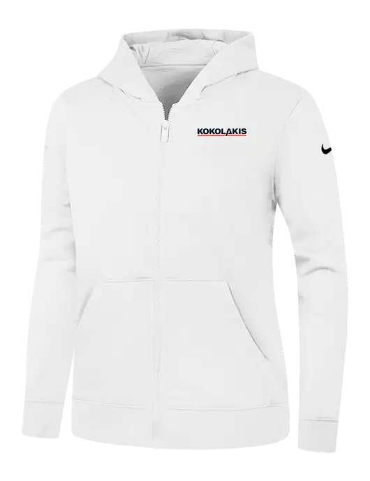 Nike Womens Club Fleece Sleeve Swoosh Full-Zip White Hoodie w/Kokolakis Logo