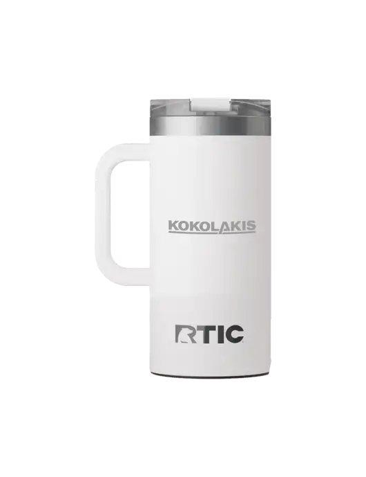 RTIC Road Trip 16 oz White Travel Mug w/Kokolakis Logo