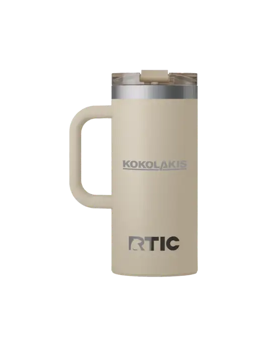 RTIC Road Trip 16 oz Tan Travel Mug w/Kokolakis Logo