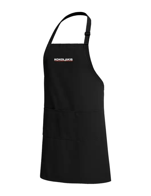 Easy Care Extra Long Bib Black Apron with Stain Release w/Kokolakis Logo