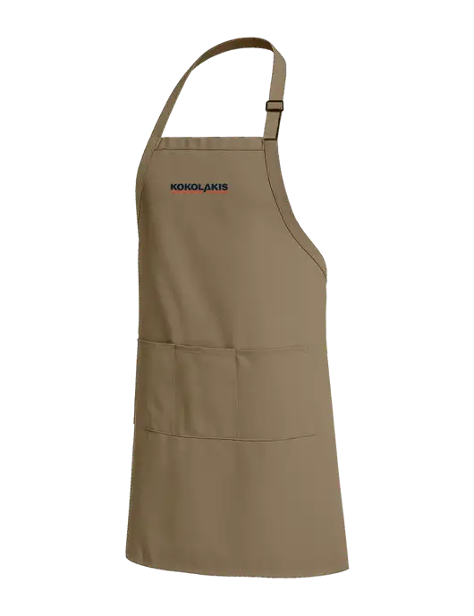 Easy Care Extra Long Bib Dark Tan Apron with Stain Release w/Kokolakis Logo