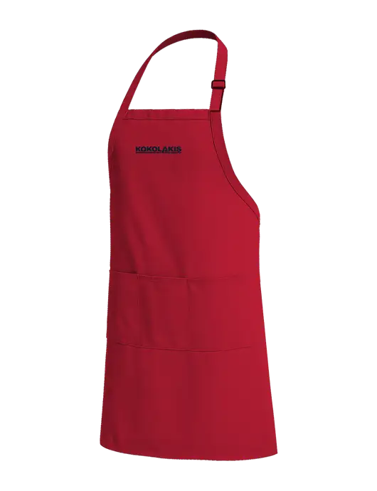Easy Care Extra Long Bib Red Apron with Stain Release w/Kokolakis Logo