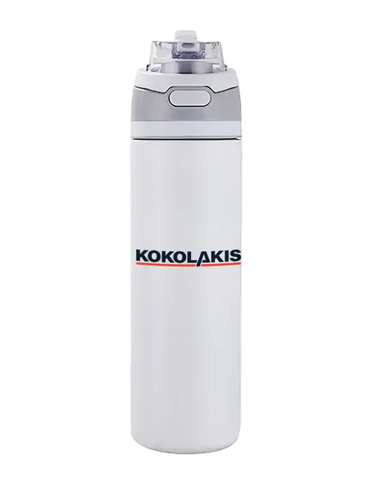 White Sip or Flip 24oz Vacuum Insulated Stainless Steel Bottle  w/Kokolakis Logo