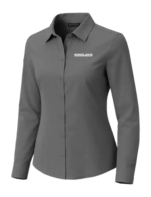 Brooks Brothers Womens Full-Button Dark Medium Grey Satin Blouse w/Kokolakis Logo