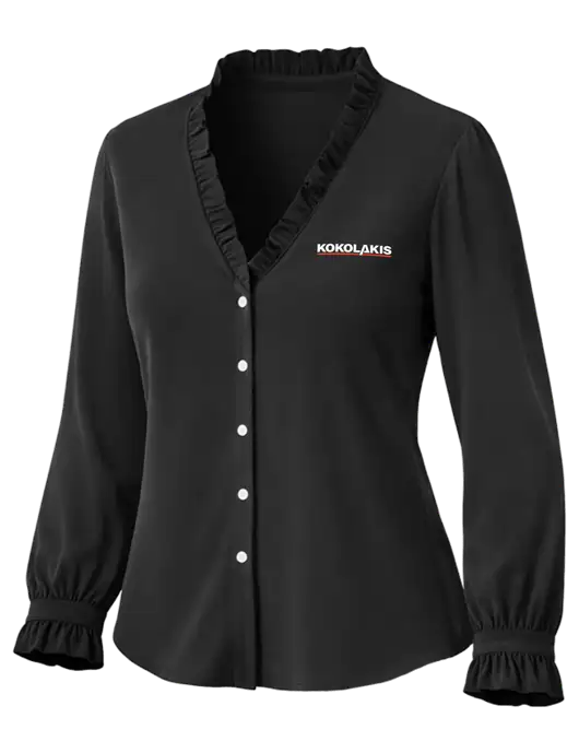 Brooks Brothers Womens Black Long Sleeve Ruffle Collar Blouse w/Kokolakis Logo