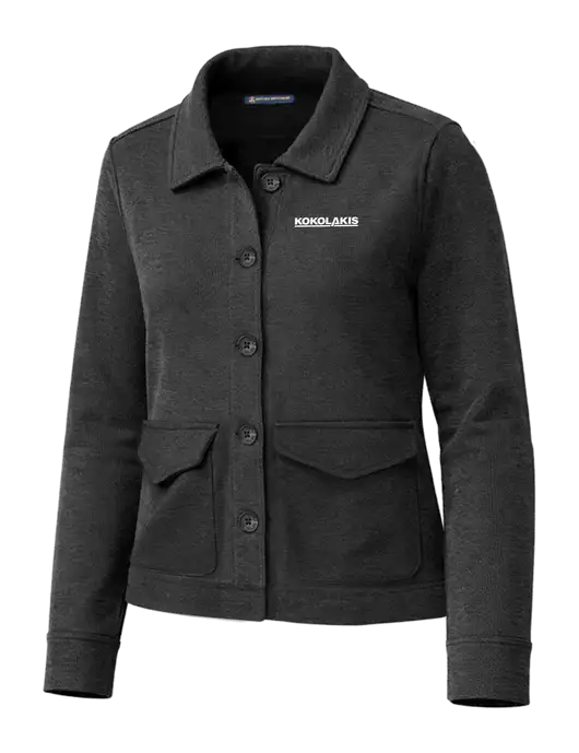 Brooks Brothers Womens Mid-Layer Very Dark Grey Heather Stretch Button Jacket w/Kokolakis Logo