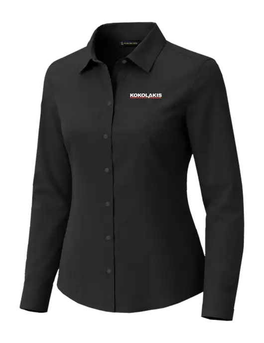 Brooks Brothers Womens Full-Button Black Satin Blouse w/Kokolakis Logo
