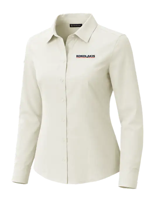Brooks Brothers Womens Full-Button Ivory Satin Blouse w/Kokolakis Logo