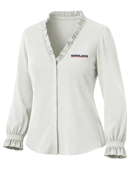 Brooks Brothers Womens White Long Sleeve Ruffle Collar Blouse w/Kokolakis Logo