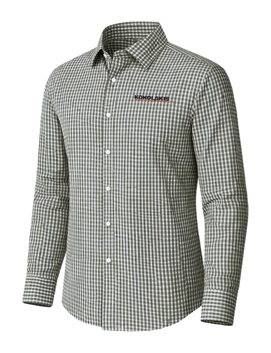 Brooks Brothers Tech Stretch Charcoal Grey Check Patterned Shirt w/Kokolakis Logo