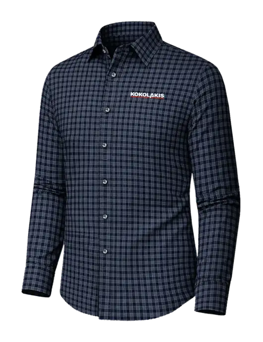 Brooks Brothers Tech Stretch Dark Navy / White Grid Check Patterned Shirt w/Kokolakis Logo