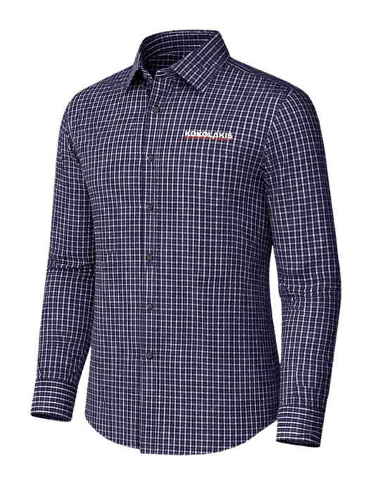 Brooks Brothers Tech Stretch Light Navy Blazer Multi Check Patterned Shirt w/Kokolakis Logo