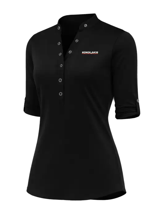 OGIO Womens Crush Henley Black 3/4 Sleeve Shirt w/Kokolakis Logo