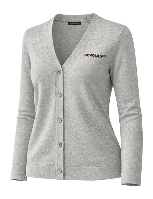 Brooks Brothers Womens Cotton Stretch Light Grey Heather Cardigan Sweater w/Kokolakis Logo