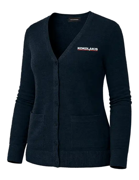 Womens Dark Navy Washable V-neck Cardigan Sweater w/Kokolakis Logo