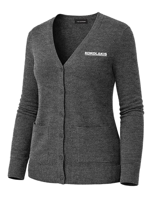 Womens Charcoal Heather Washable V-neck Cardigan Sweater w/Kokolakis Logo