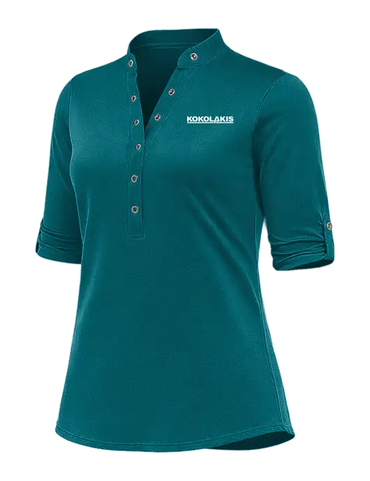 OGIO Womens Crush Henley Teal 3/4 Sleeve Shirt w/Kokolakis Logo