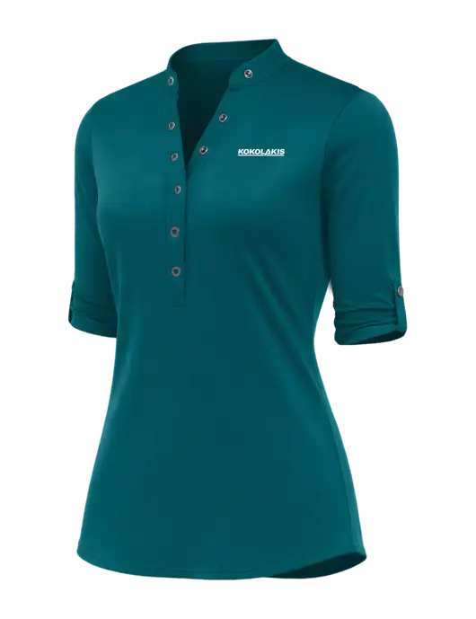 OGIO Womens Crush Henley Teal 3/4 Sleeve Shirt w/Kokolakis Logo