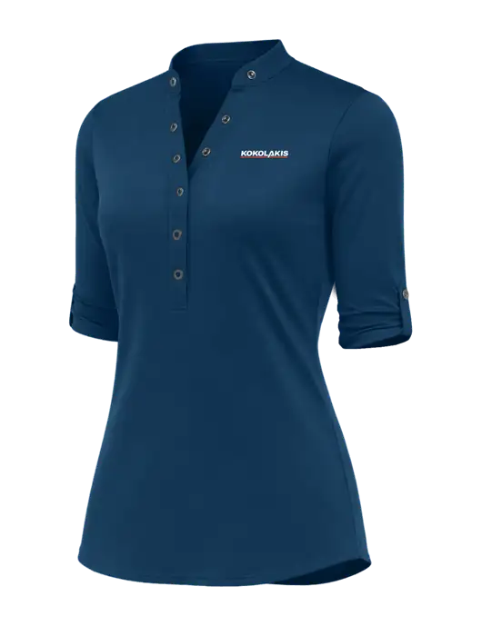 OGIO Womens Crush Henley Light Navy 3/4 Sleeve Shirt w/Kokolakis Logo